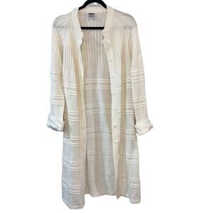 Vintage Ades of California Cream Long Cardigan Sweater Medium Cottagecore Duster